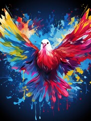 Fototapeta premium Vivid bird painted with vibrant colors against a dark backdrop
