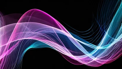 Fototapete multicolored energy flow abstract smoke pink purple and blue design colorful shiny wave with lines created using blend tool light lines on black background © Richard