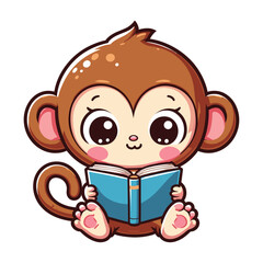 Fototapeta premium Cute Cartoon Monkey reading a book vector illustration