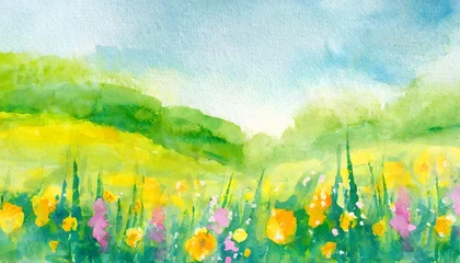 Papier peint adhésif Jaune background spring field watercolor