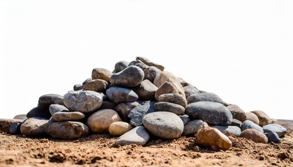 dirt pile with rocks isolated on white background and texture side view