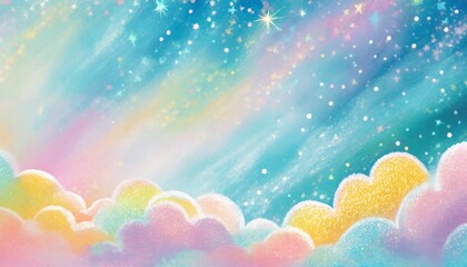 Fototapeta na wymiar unicorn galaxy pattern pastel cloud and sky with glitter cute bright paint like candy background theme concept to montage or present your product for women girls in princess style