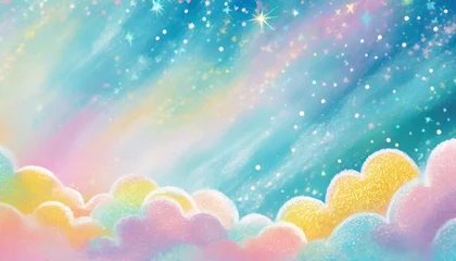 Foto auf Acrylglas unicorn galaxy pattern pastel cloud and sky with glitter cute bright paint like candy background theme concept to montage or present your product for women girls in princess style © Richard