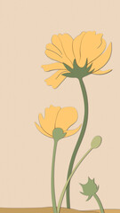 Drawing of yellow flowers and buds, floral paper cut out effect
