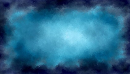 abstract blue background texture with old grunge border in dark sponged design with light center stormy sky illustration - obrazy, fototapety, plakaty