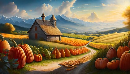 autumn landscape with a farm