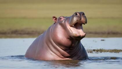 A Hippopotamus With Its Head Held High Surveying Upscaled 6