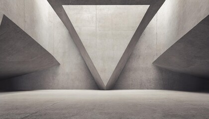 abstract empty modern concrete room with abstract polygonal geometry wall indirect lighting from top and rough floor industrial interior background template