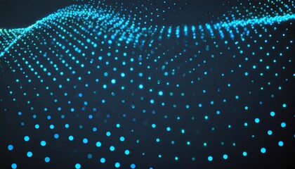 moving neon blue dots pattern forming a digital network connection on dark background