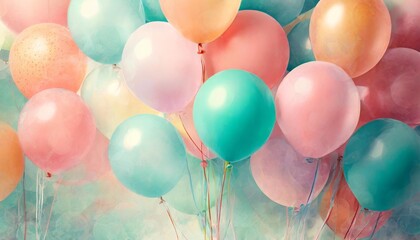 abstract pastel background of soft colors of colorful balloons and balls creative entertainment...