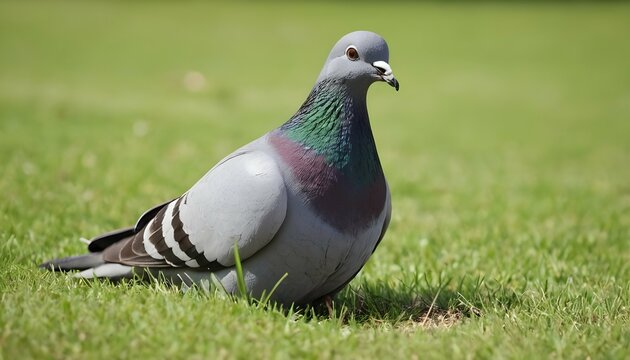 A Pigeon With Its Beak Buried In A Patch Of Grass Upscaled 3