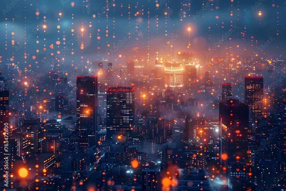 Aufkleber embodying cyber security, virtual reality, and quantum computing in a high-tech metropolis. concept 