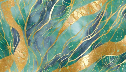 Poster colored marble with veins of mother of pearl and gold background © Richard