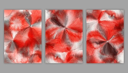 Watercolor background template collection. Abstract watercolor in red gray colors. Hand drawn illustration . Watercolour brush strokes. Flower backdrop. Art background for cards, flyer, poster