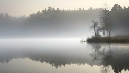 Obraz na płótnie Canvas Serene Misty Morning Over A Calm Lake Tranquil Upscaled 3