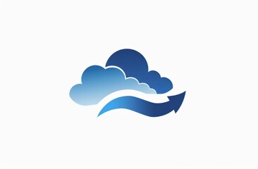 Logo design, cloud technology company logo with blue and white clouds as the main body A curved arrow was drawn on top of an s-shaped curve to form a line in front of it Generative AI