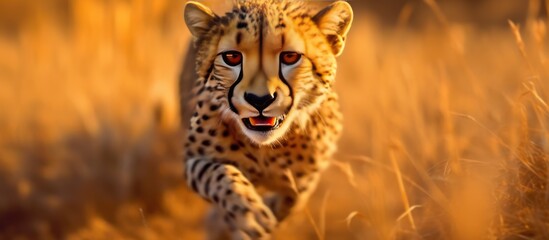 photo cheetah running with savanna background