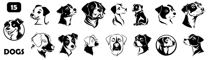 dog silhouette collection. Set of black dogs silhouette. Big Bundle, isolated on transparent background, Vector Designs