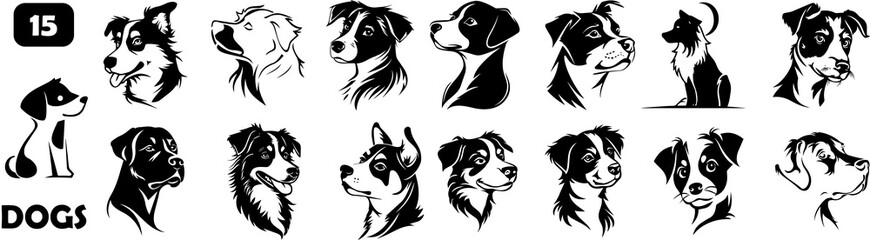 dog silhouette collection. Set of black dogs silhouette. Big Bundle, isolated on transparent...