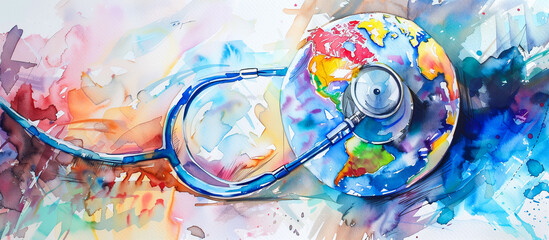 world health day concept background of Abstract watercolor painting