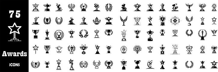 Mega set of icons, 75 Trendy Icons, Medal, Awards, Winner prize, Trophy cup. Big Bundle, Vector Designs