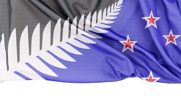 New Zealand Silver Fern Flag isolated on white background with copy space below. 3D rendering