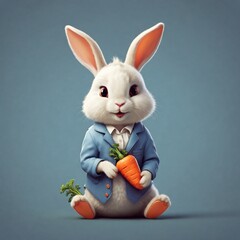 Fototapeta premium white rabbit cute logo style default Smiling, holding carrot, winking.