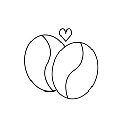 Coffee beans with a heart. Icon, coloring page, black and white illustration.