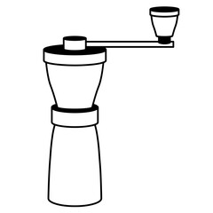 Grinder, coffee grinder, grinder of coffee and spices. Manual coffee grinder. Icon, coloring page, black and white illustration.