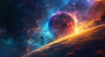 Create an abstract background of space with planets and galaxie