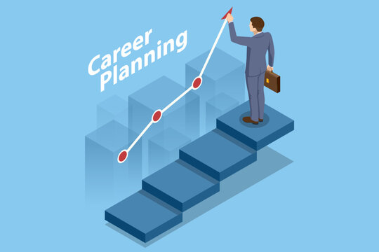 Isometric Career Growth. Business Arrow Target Direction. Success. Business Vision and Target. Business Development Plan for Improvement. Way to Success Cover, Persentation, Social Media Poster