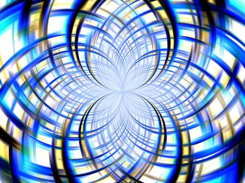 Background with effect of rays in motion, lines curves, bends, lights and depth with blue color - abstract graphic. Topics: wallpaper, card, abstraction, pattern, texture, image, art of computer