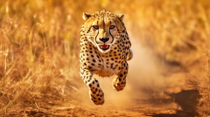 photo cheetah running with savanna background