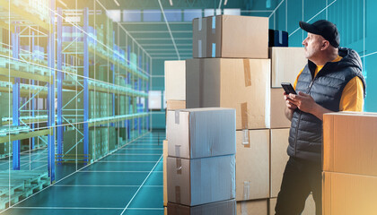 Warehouse Logistics Professional Organizing Packages with Digital Inventory