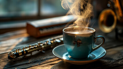cup of coffee and sticks - obrazy, fototapety, plakaty
