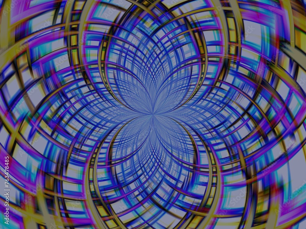 Poster background with effect of rays in motion, lines curves, bends, lights and depth with blue, violet an