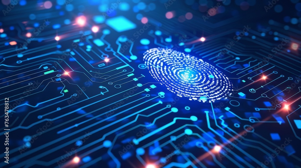 Aufkleber security system concept with fingerprint on technology background