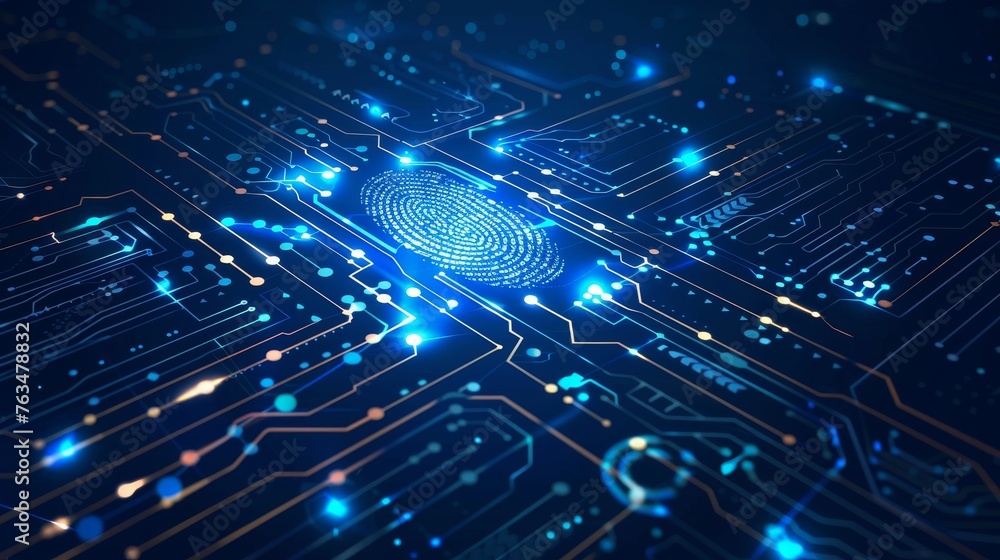 Aufkleber security system concept with fingerprint on technology background
