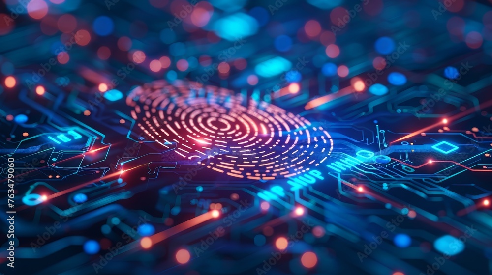 Aufkleber security system concept with fingerprint on technology background