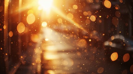 Street in backlight with bokeh, lensflares and sunbeams - obrazy, fototapety, plakaty
