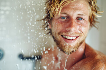 Fototapeta na wymiar portrait of handsome man taking a shower
