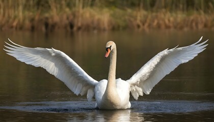 A Swan With Its Wings Spread Wide Drying Off Afte Upscaled 2 - obrazy, fototapety, plakaty