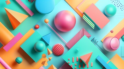 This is a 3D rendering of a colorful geometric background.