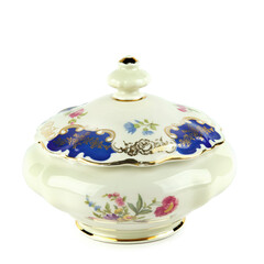 Vintage porcelain candy bowl isolated on white.