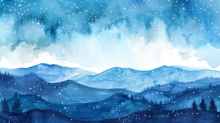 Poster Watercolor starry night landscapes  © Media Srock