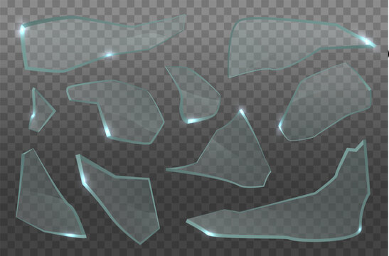 Shards of the broken glass and cracks with transparency. Vector elements. Glass cracked.