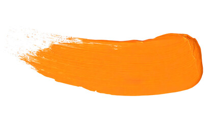 Orange paint brush stroke isolated on white background. Top view. Flat lay - obrazy, fototapety, plakaty