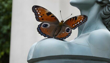 A Butterfly Resting On A Sculpted Statue Upscaled 4
