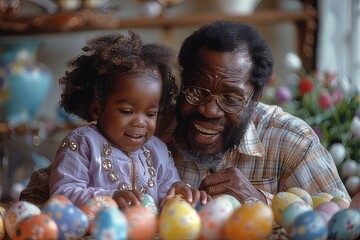 Man and Little Girl Observing Eggs