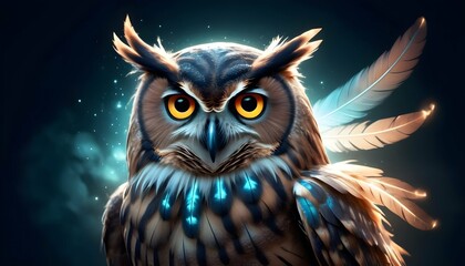 A Mystical Owl With Glowing Feathers Upscaled 5 - obrazy, fototapety, plakaty